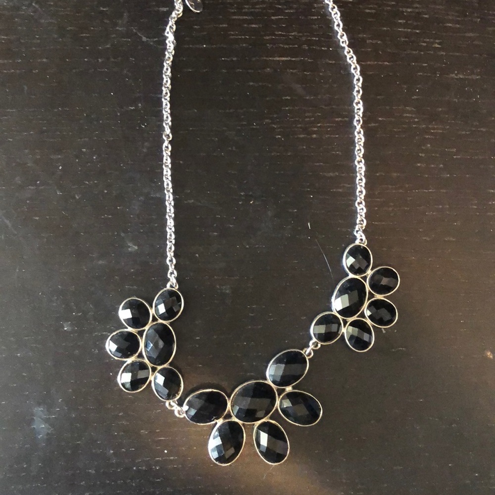 Silver necklace with black stones